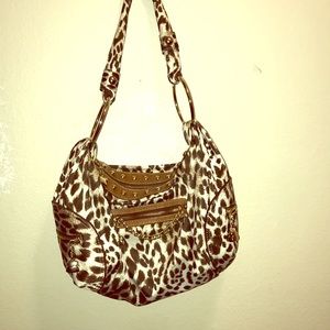 Kathy van Zeeland cheetah purse gold accents
